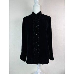 Lauren‎ Ralph Lauren women's medium black velvet long sleeve button down tunic